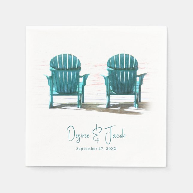 Adirondack Beach Chairs White Teal Wedding Napkins (Front)