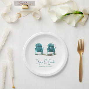 Adirondack Beach Chairs White Teal Wedding Paper Plates