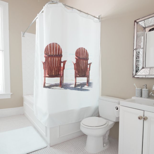 Adirondack Brown Beach Chairs Rustic Cottage Shower Curtain (In Situ)