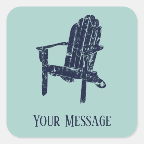 Adirondack Chair Navy and Aqua Blue Personalized Square Sticker