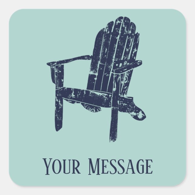 Adirondack Chair Navy and Aqua Blue Personalized Square Sticker (Front)