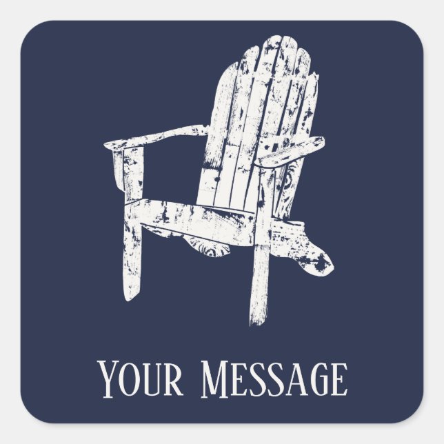 Adirondack Chair White and Navy Blue Personalized Square Sticker (Front)
