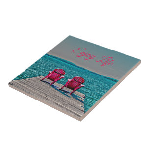 Adirondack Chairs Cottage Enjoy Life Teal Rustic Ceramic Tile