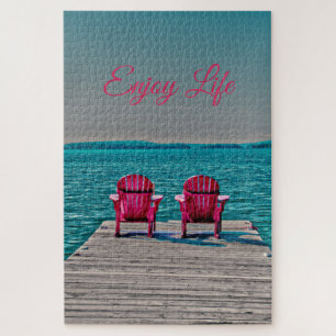 Adirondack Chairs Enjoy Life Cottage Rustic Lake Jigsaw Puzzle