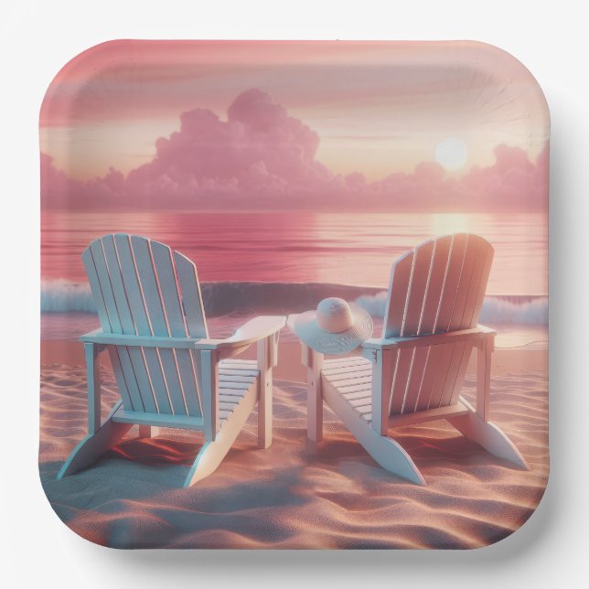 Adirondack Chairs In Pink Sunset Paper Plates (Front)