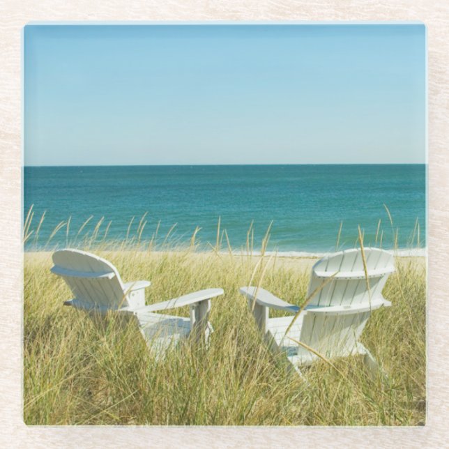 Adirondack Chairs in the Dunes Glass Coaster (Front)