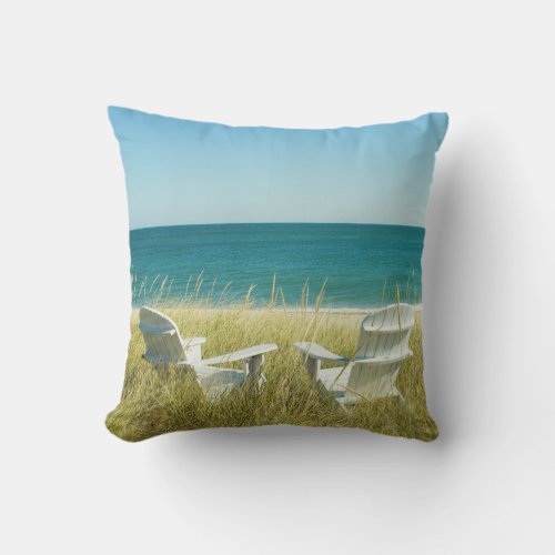 Adirondack Chairs in the Dunes Throw Pillow