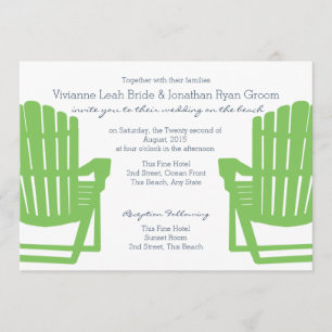 Adirondack Chairs Lime and Navy Beach Wedding Invitation