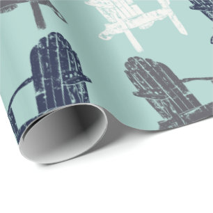 Adirondack Chairs Navy Blue, Aqua, Gray Patterned Wrapping Paper