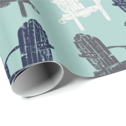 Adirondack Chairs Navy Blue Aqua Gray Patterned Wrapping Paper