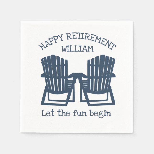 Adirondack Chairs Navy Blue Retirement Napkins (Front)