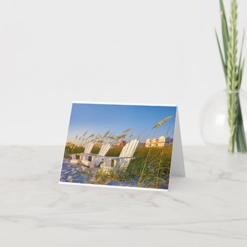 Adirondack chairs on the beach at sunset thank you card
