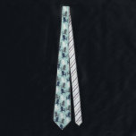 Adirondack Chairs Pattern Navy Blue and Aqua Neck Tie<br><div class="desc">This patterned necktie features illustrations of wooden Adirondack chairs in navy blue,  eggshell white and charcoal gray set against a light aqua blue colored background. The reverse side of the tie has a coordinating pattern of diagonal stripes.</div>