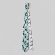 Adirondack Chairs Pattern Navy Blue and Aqua Neck Tie