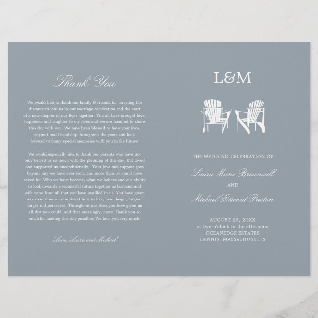 Adirondack Chairs Silver Gray Wedding Program (Front)
