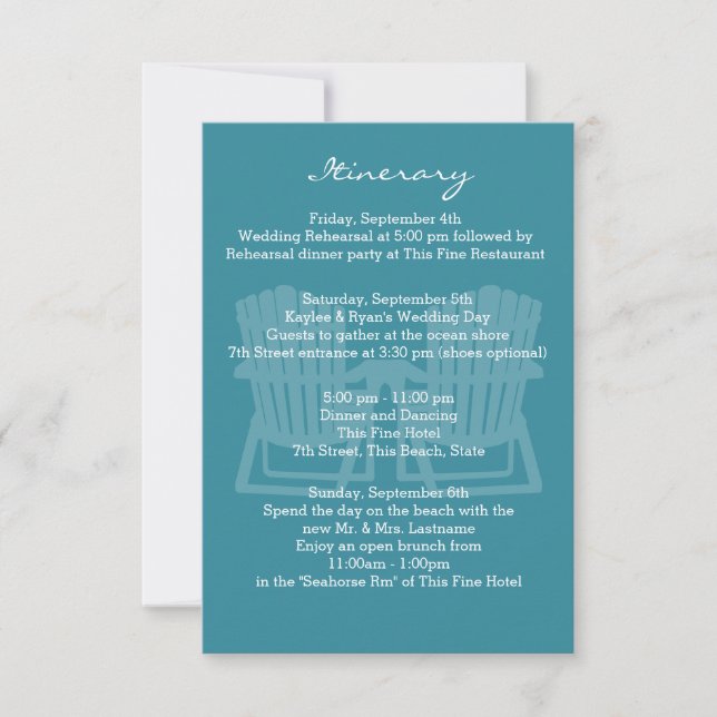 Adirondack Chairs Wedding Intinerary Invitation (Front)