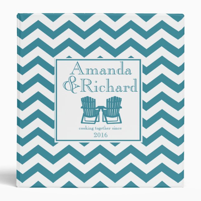 Adirondack Chairs Zig Zag Pattern Teal 3 Ring Binder (Front)