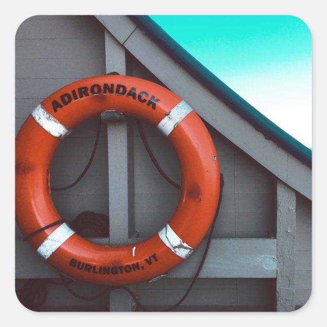 adirondack ferry lifesaver square sticker (Front)