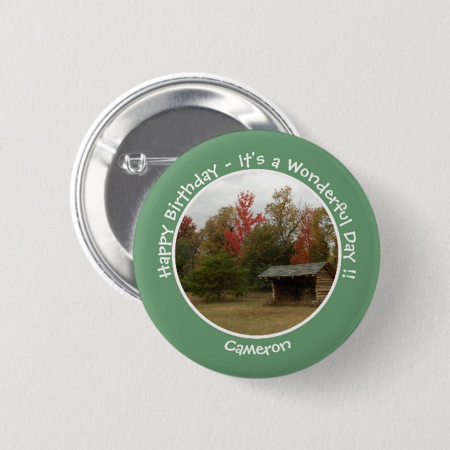 Adirondack Lean-to in Autumn Birthday Party Items Button (Front & Back)