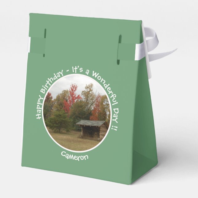 Adirondack Lean-to in Autumn Birthday Party Items Favor Boxes (Back Side)
