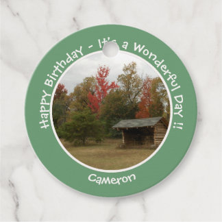 Adirondack Lean-to in Autumn Birthday Party Items Favor Tags