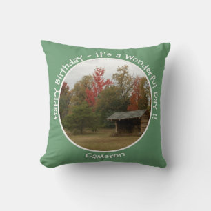 Adirondack Lean-to in Autumn Birthday Party Items Throw Pillow