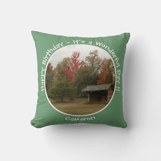 Adirondack Lean-to in Autumn Birthday Party Items Throw Pillow (Front)