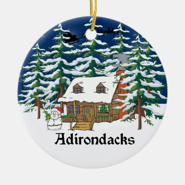 Adirondack Log Cabin Christmas Ornament (Front)