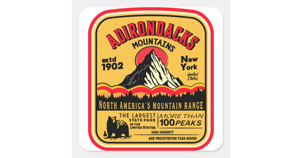 Adirondack Mountains (ADK) Aged Look Square Sticker | Zazzle