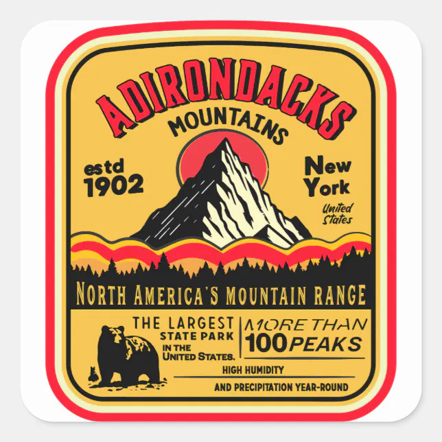 Adirondack Mountains (ADK) Aged Look Square Sticker | Zazzle