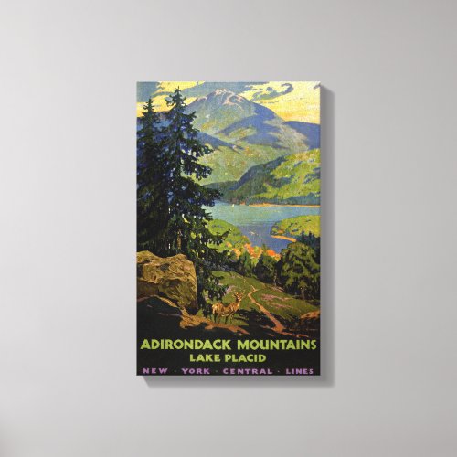 Adirondack Mountains Lake Placid Vintage Poster Re Canvas Print