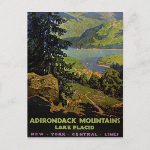 Adirondack Mountains Lake Placid Vintage Poster Re Postcard