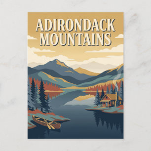 Adirondack Mountains New York Retro Travel Poster Postcard