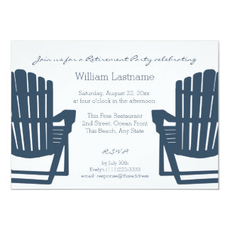 Adirondack Navy Blue Beach Chairs Retirement Party Card