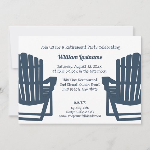 Adirondack Navy Blue Beach Chairs Retirement Party Invitation