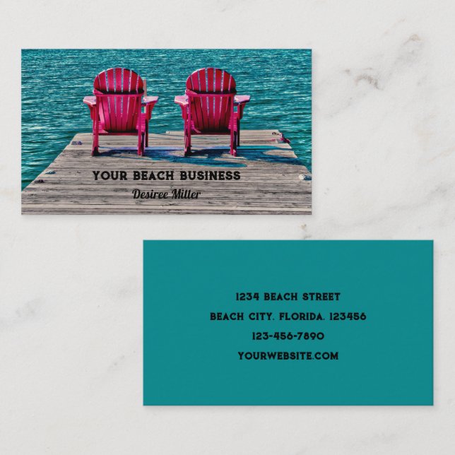 Adirondack Pink Teal Beach Chairs Business Card (Front/Back)