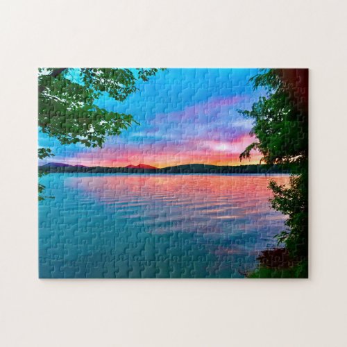 Adirondack sunset on the lake jigsaw puzzle