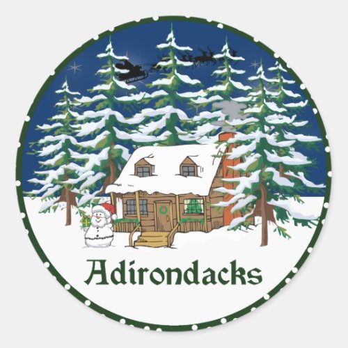 Adirondack Winter Cabin Classic Round Sticker