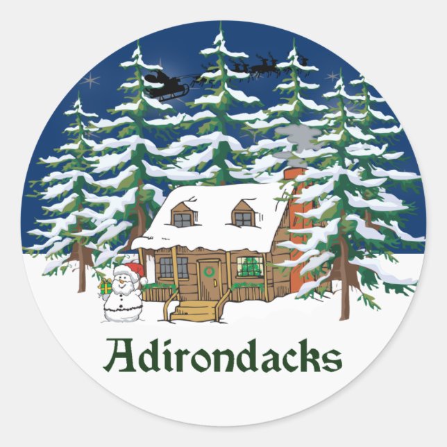 Adirondack Winter Cabin Classic Round Sticker (Front)