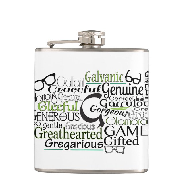 Adjective Word Cloud beginning with letter G Flask (Front)
