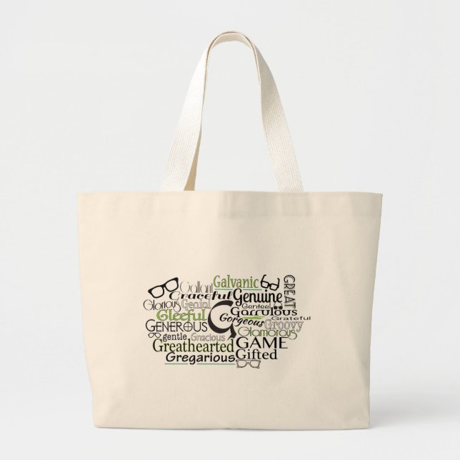 Adjective Word Cloud beginning with letter G Large Tote Bag (Front)