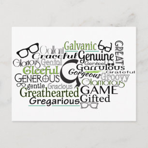 Adjective Word Cloud beginning with letter G Postcard