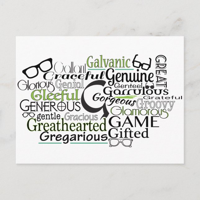 Adjective Word Cloud beginning with letter G Postcard (Front)