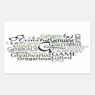 Adjective Word Cloud beginning with letter G Rectangular Sticker