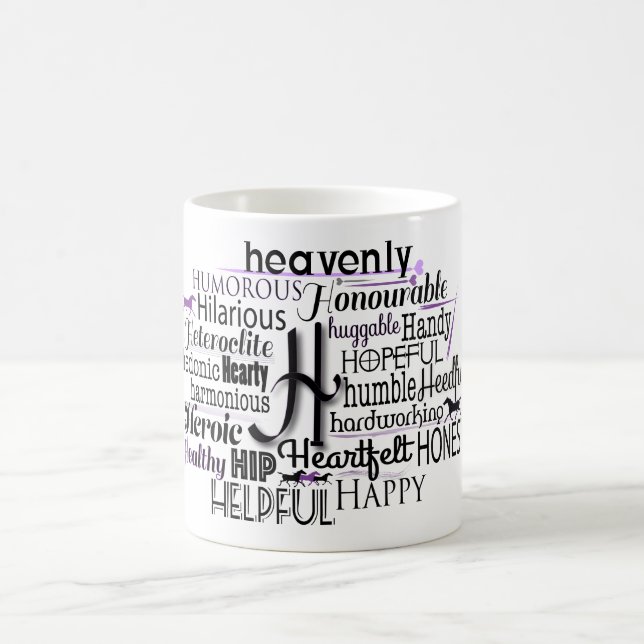 Adjective Word Cloud beginning with letter H Coffee Mug (Center)