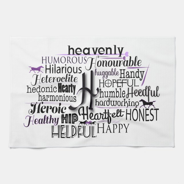 Adjective Word Cloud beginning with letter H Kitchen Towel (Horizontal)