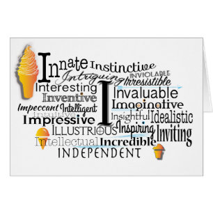 Adjective Word Cloud beginning with letter I Cards