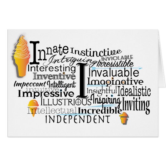 Adjective Word Cloud beginning with letter I Cards (Front Horizontal)