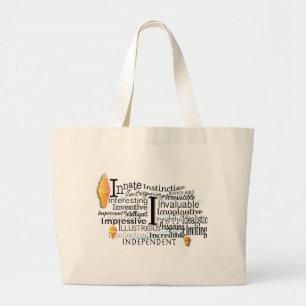 Adjective Word Cloud beginning with letter I Large Tote Bag