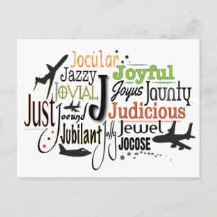 Adjective Word Cloud beginning with letter J Postcard